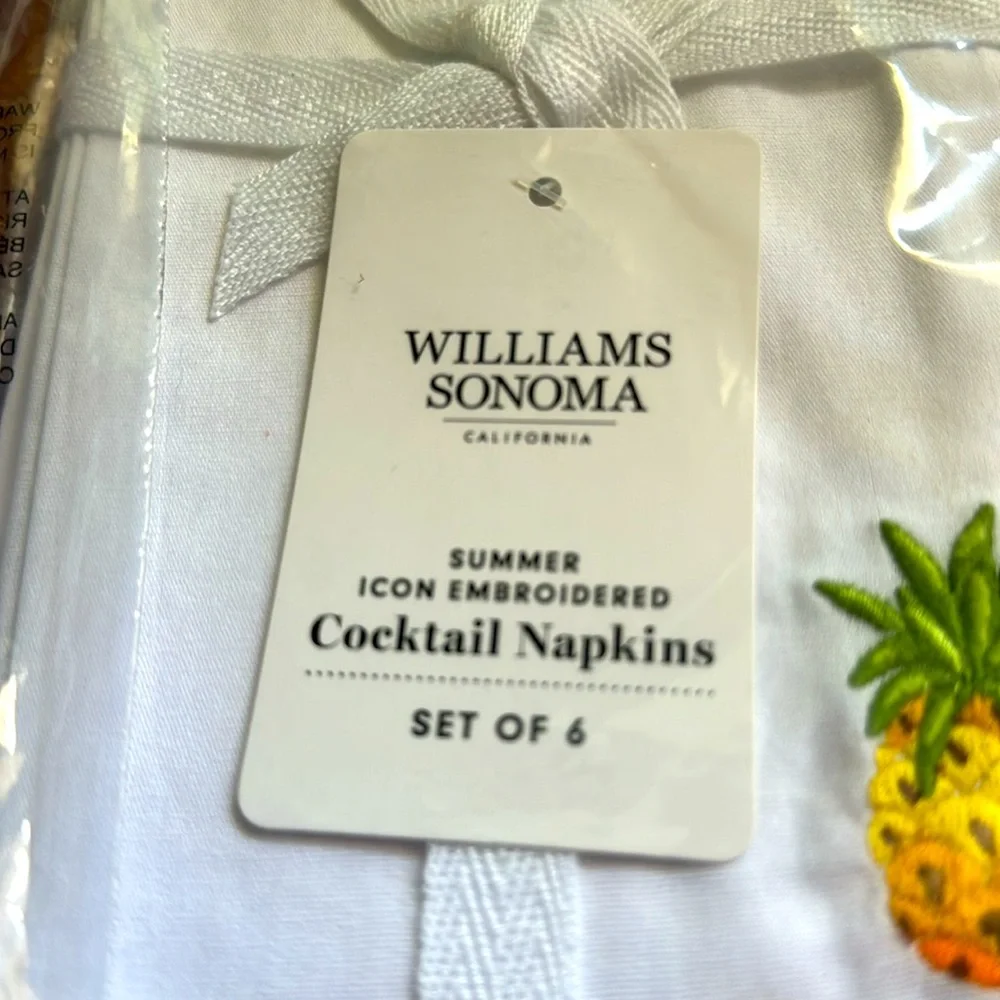 NEW Williams Sonoma Summer Icon Embroidered Cocktail Napkins